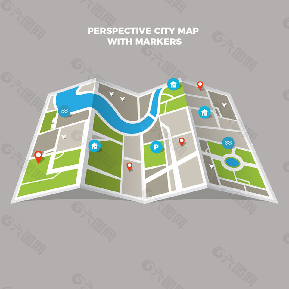 城市地图折页与标记图标