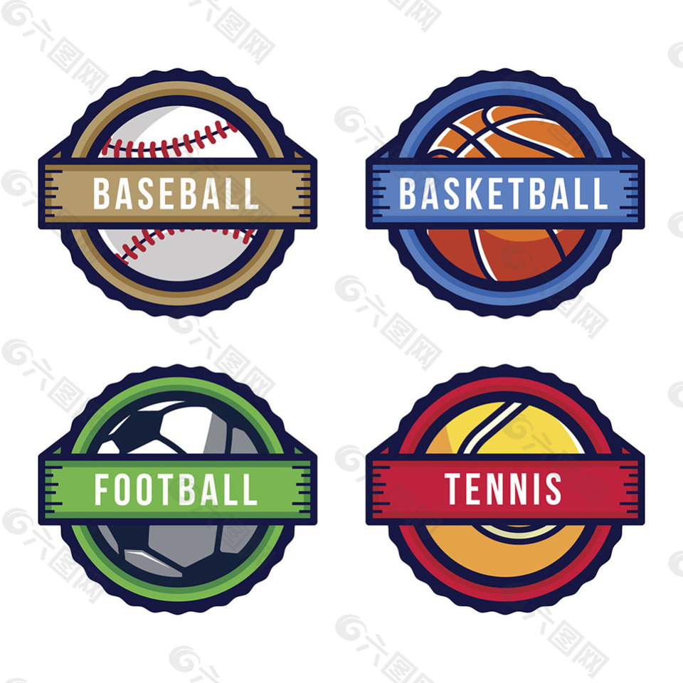 丝带装饰运动球类标签图标
