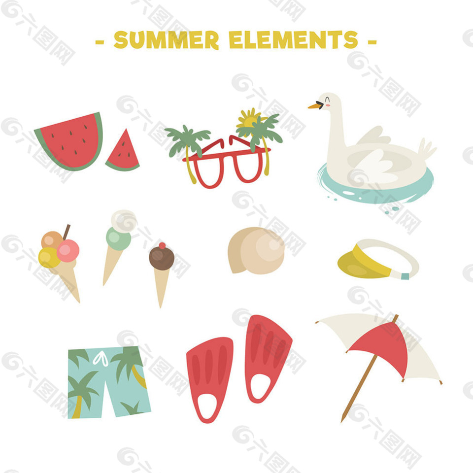 各种各样的夏天元素图标