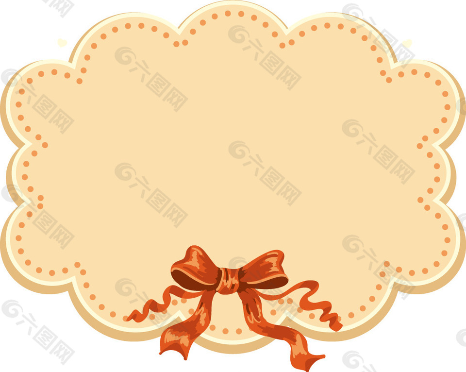 红色蝴蝶结丝带不规则花边标签