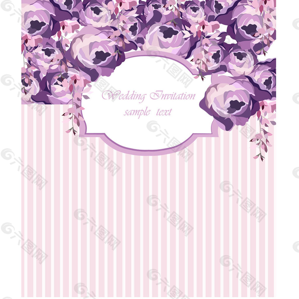 紫色花卉装饰花边婚礼邀请背景
