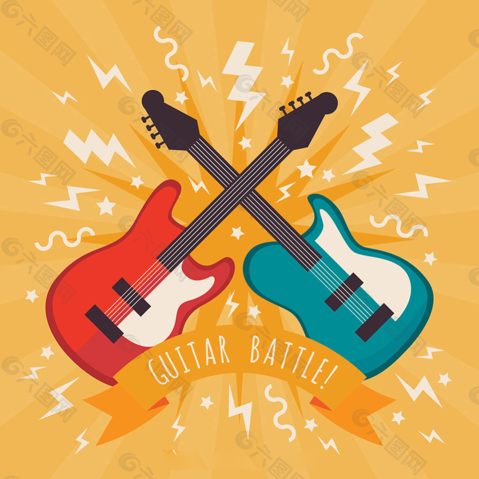 手绘吉他交叉背景