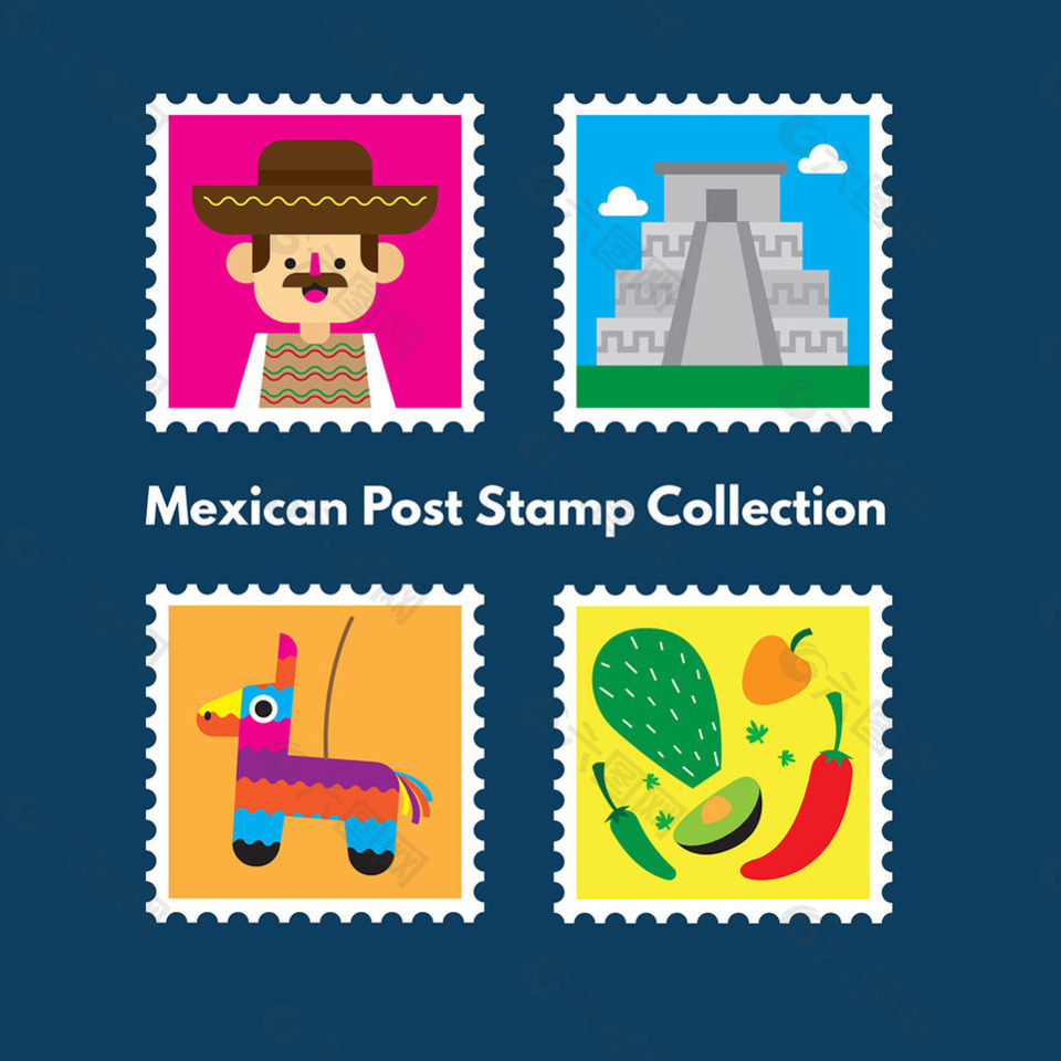 漂亮墨西哥风格邮票插画