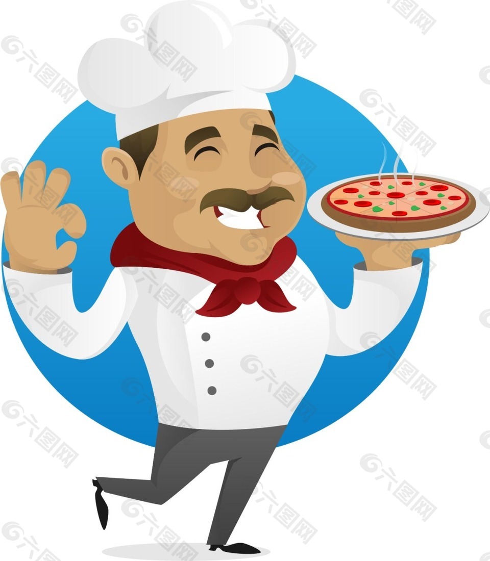 有趣的厨师端着披萨插画矢量素材