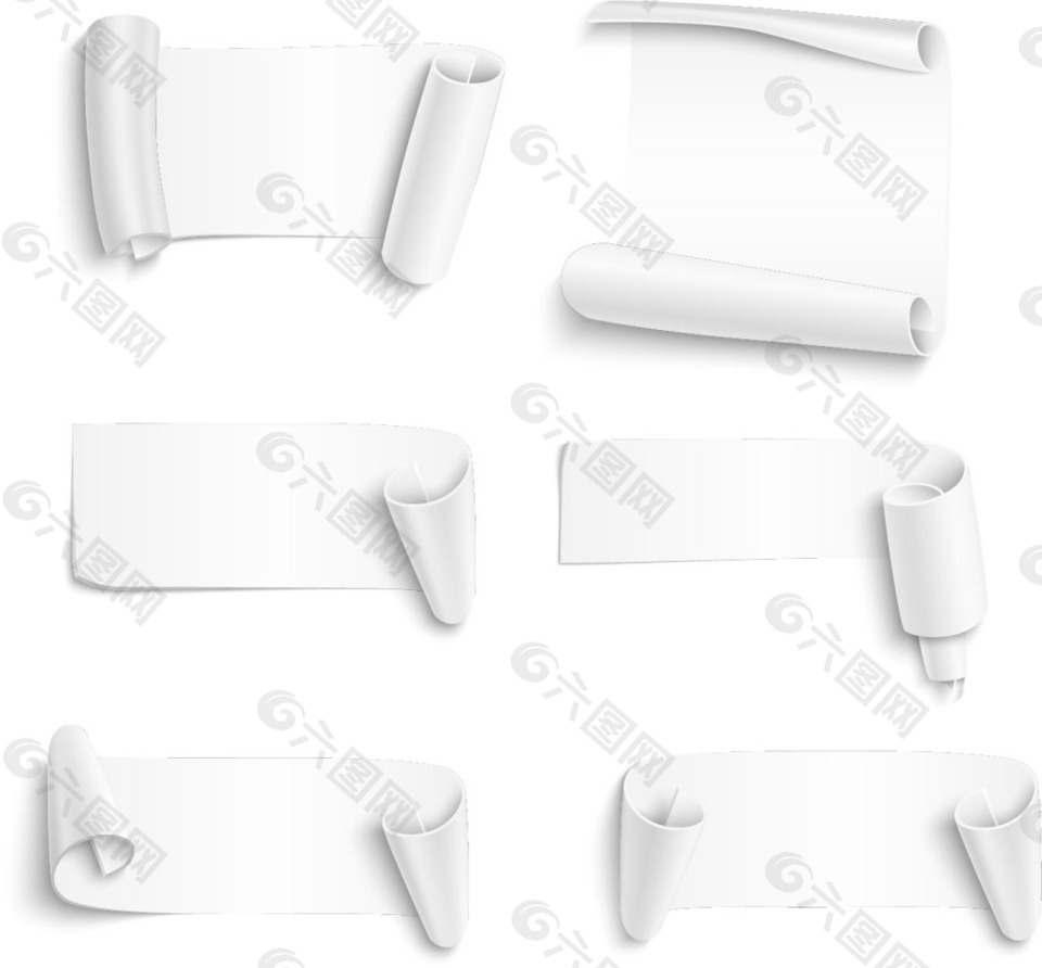 卷曲的白纸横幅矢量素材下载