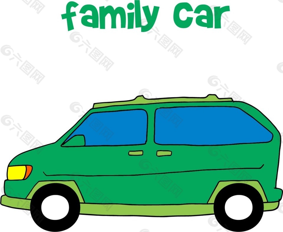 手绘绿色家庭小轿车插画矢量素材下载