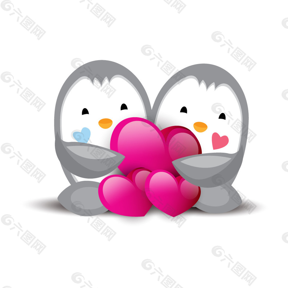 紫色心形卡通动物素材