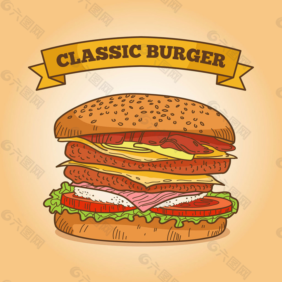 经典美味的汉堡插图背景