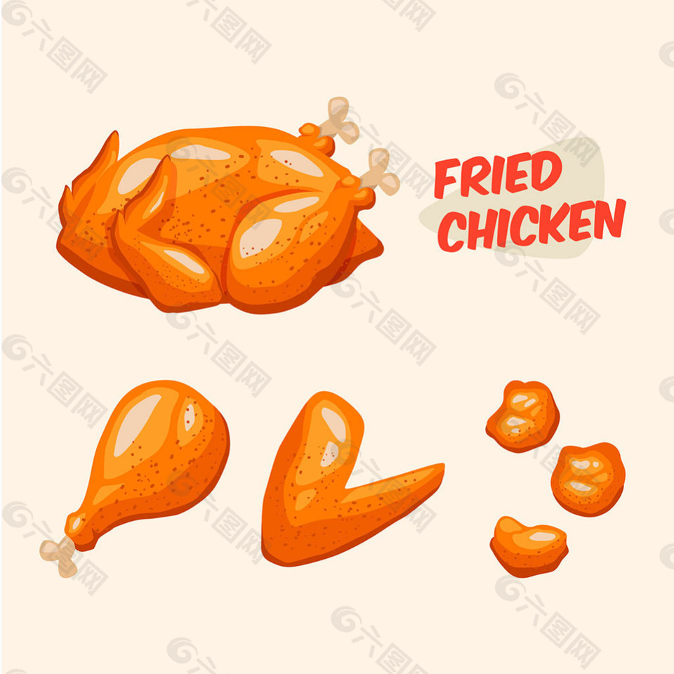 手绘美味炸鸡插图矢量素材