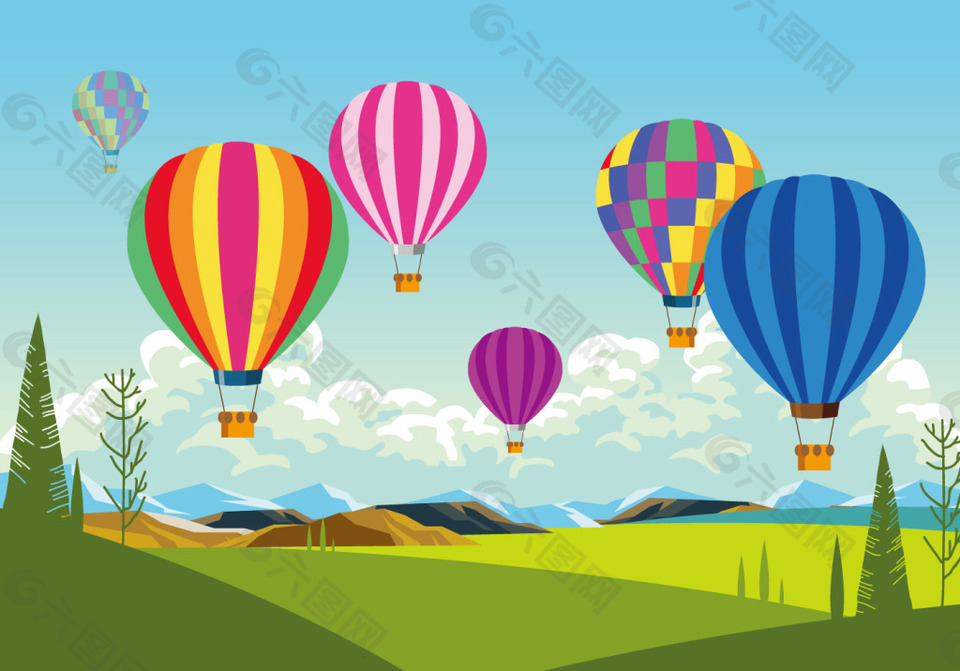 色彩斑斓的热气球插画