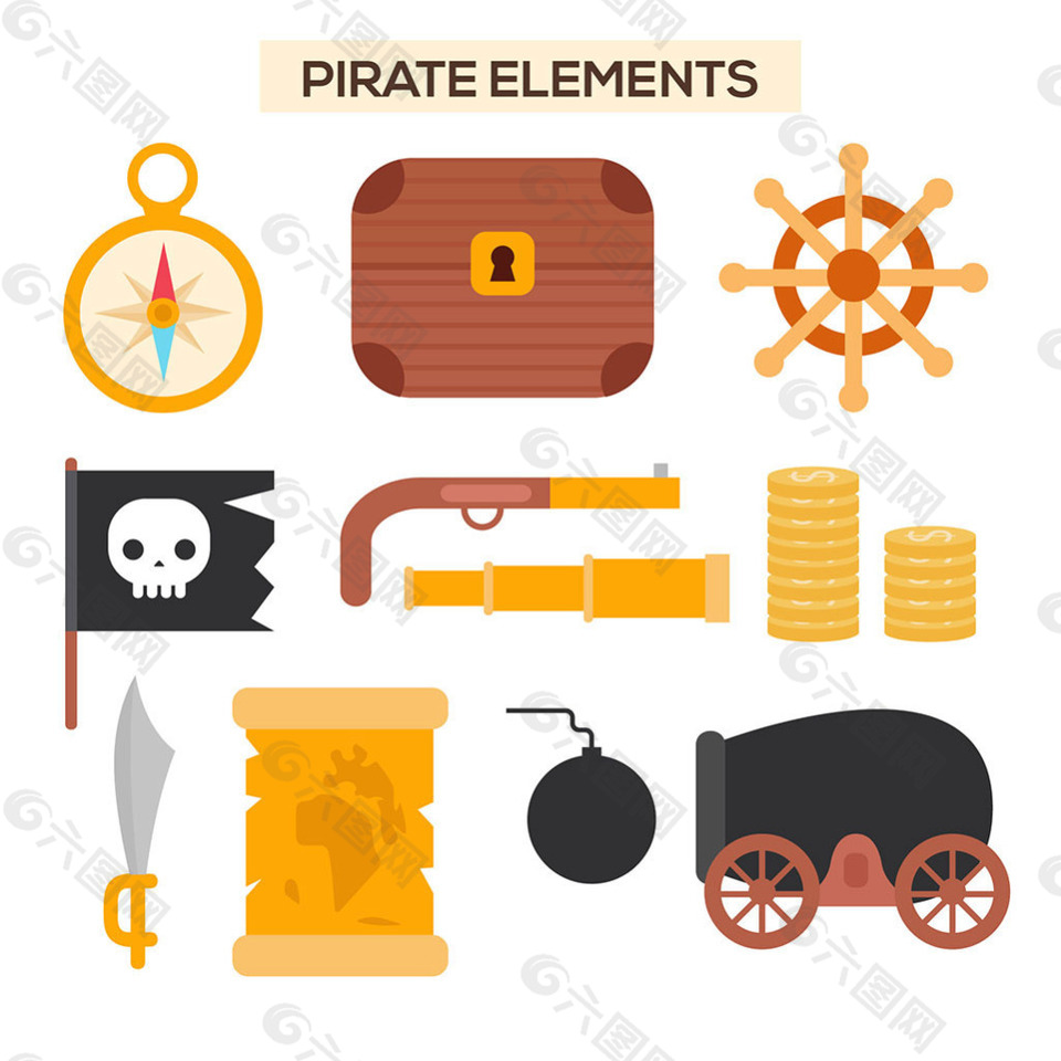 各种海盗物品元素插图集合