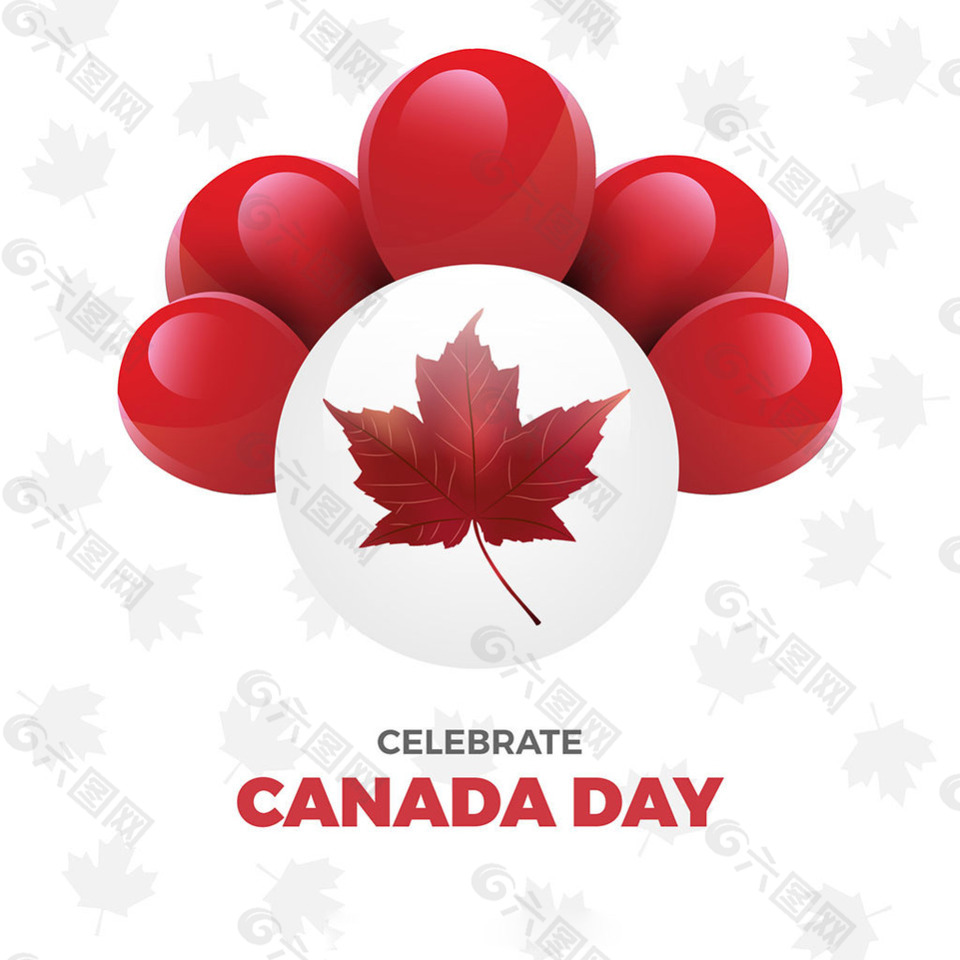 红色气球枫叶加拿大国庆日背景