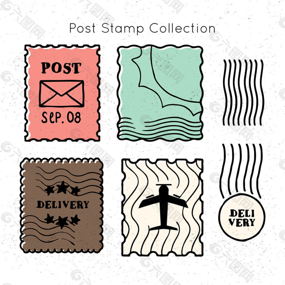 手绘创意邮票邮戳图标