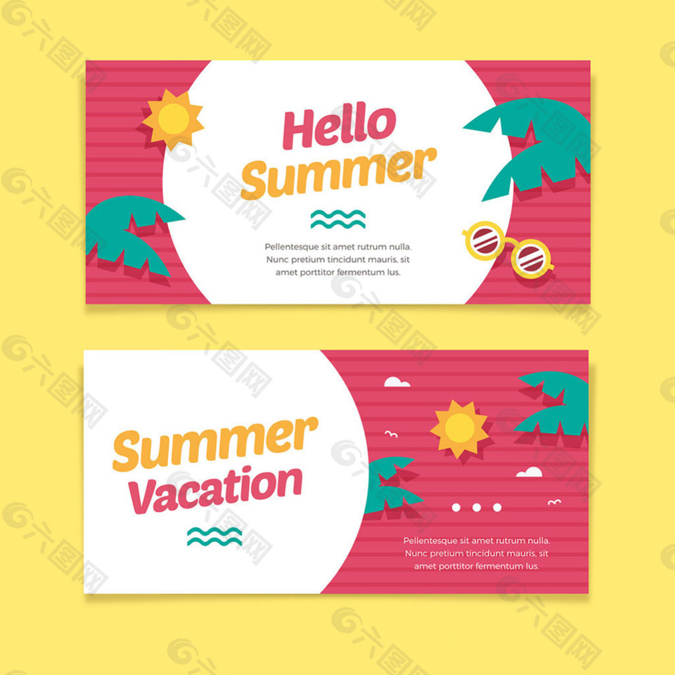 扁平化设计棕榈树太阳夏季广告背景