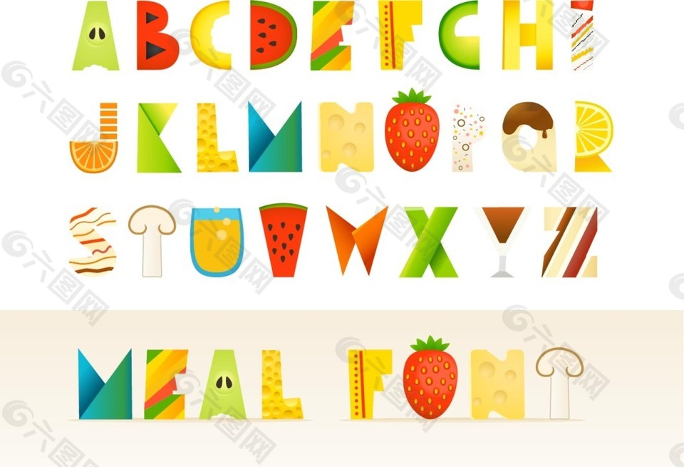 水果图案字母创意设计矢量素材
