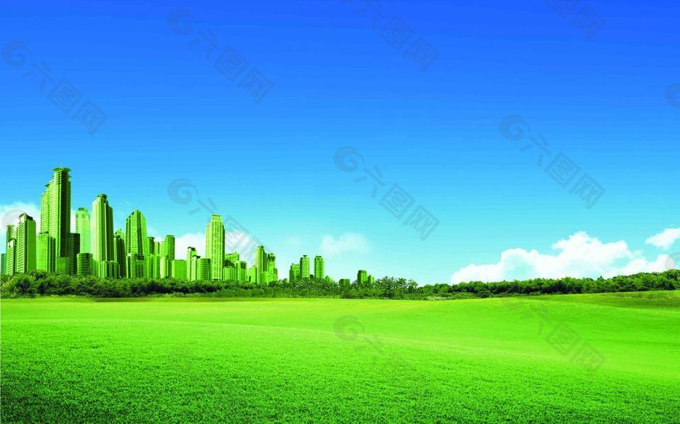绿色城市草坪广告背景