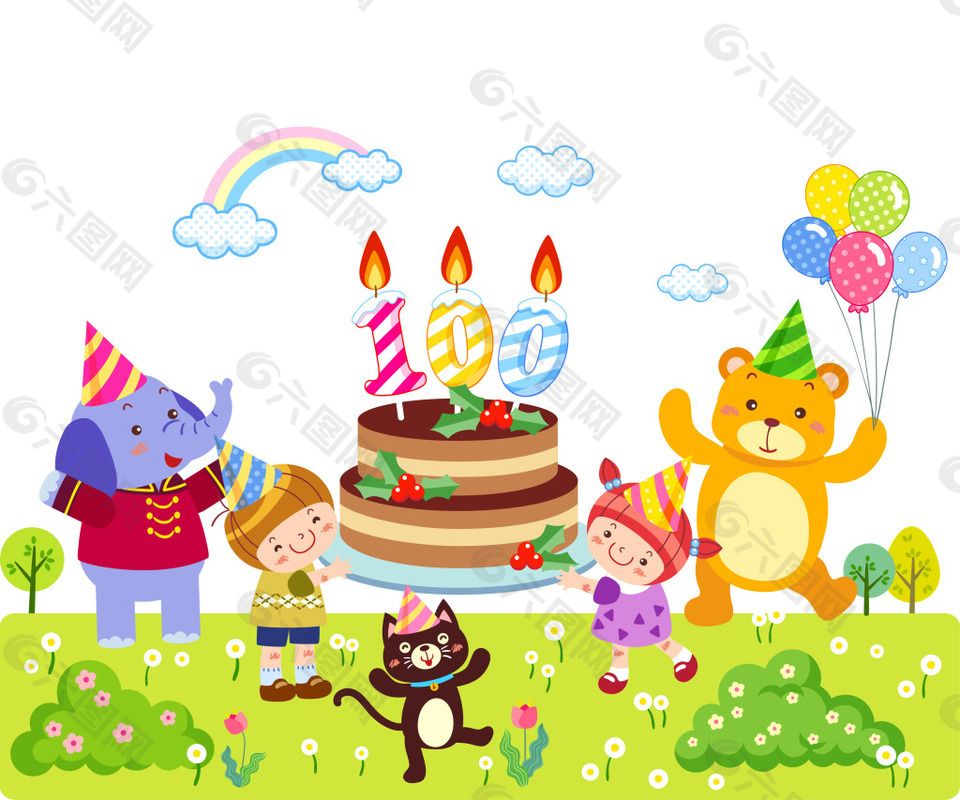 动物生日聚会彩虹气球背景