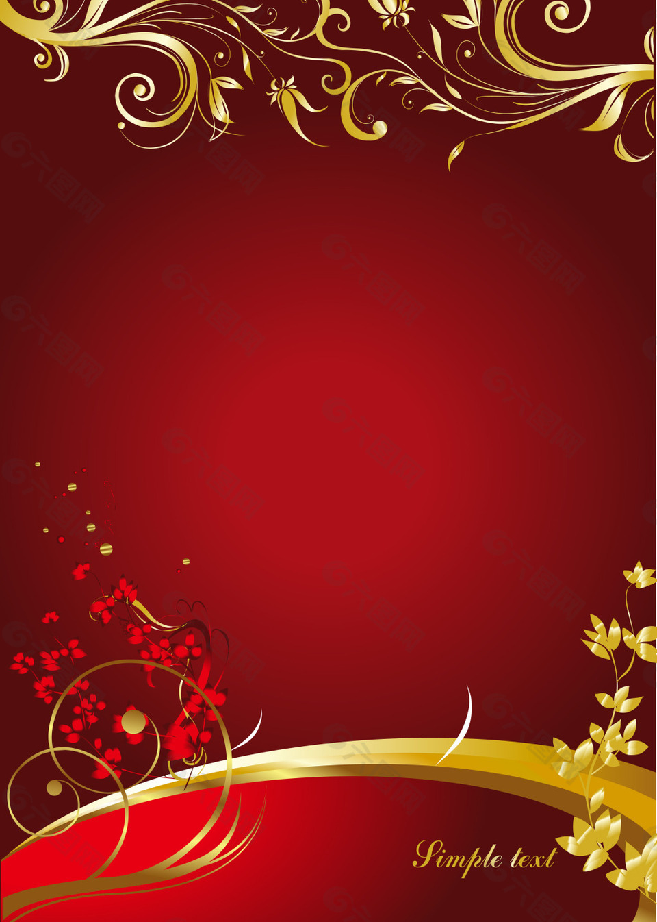金色花纹边框红底背景