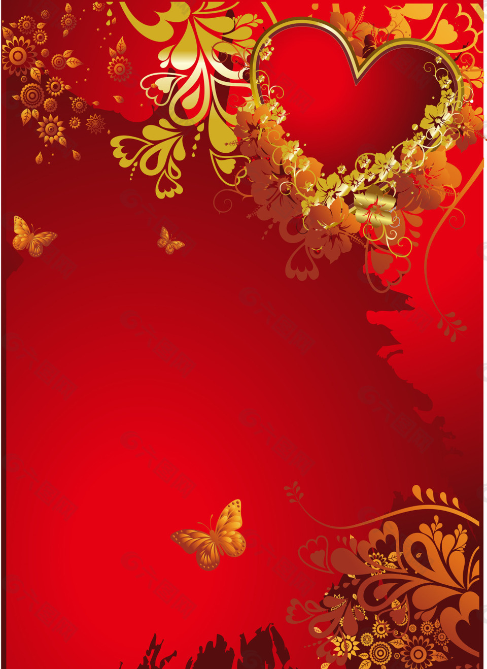 金色花纹蝴蝶红底背景