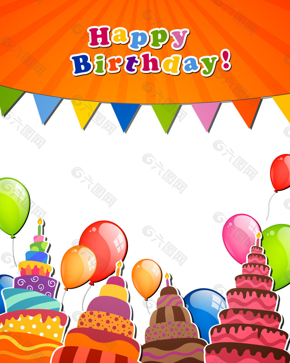 彩色气球蛋糕生日背景