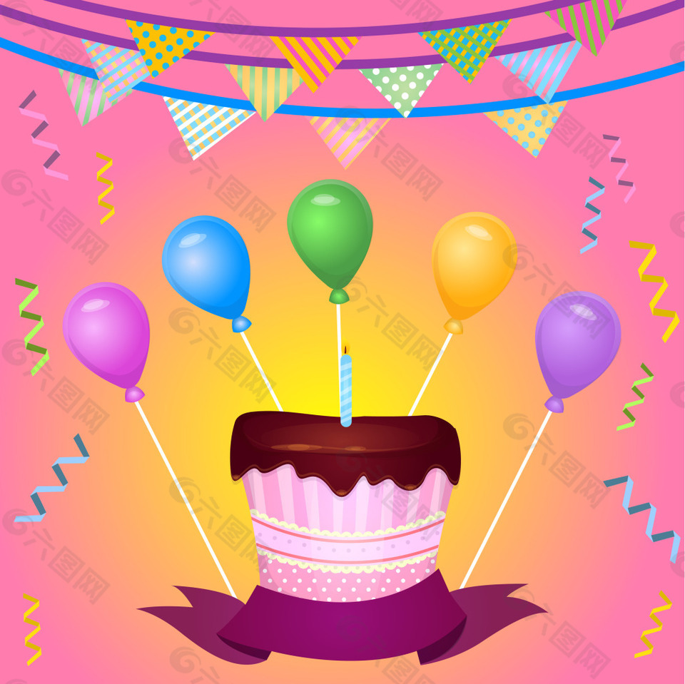彩色气球丝带生日背景