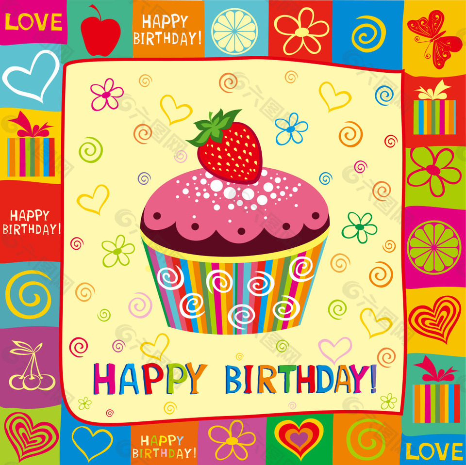 生日蛋糕卡片彩色背景