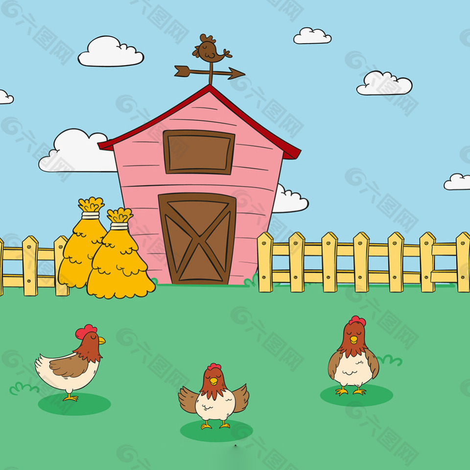 手绘母鸡农场背景