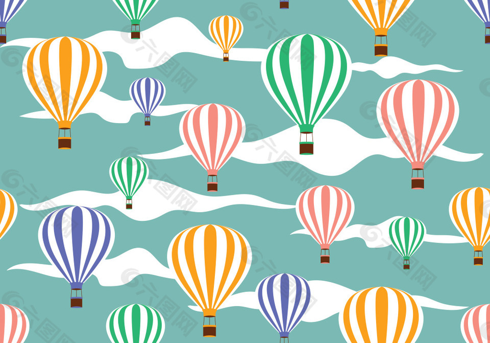 清新手绘热气球背景