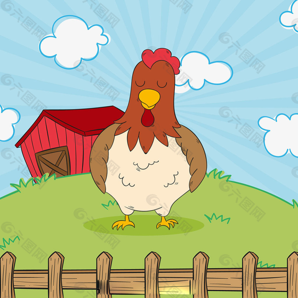 可爱的手绘母鸡农场背景