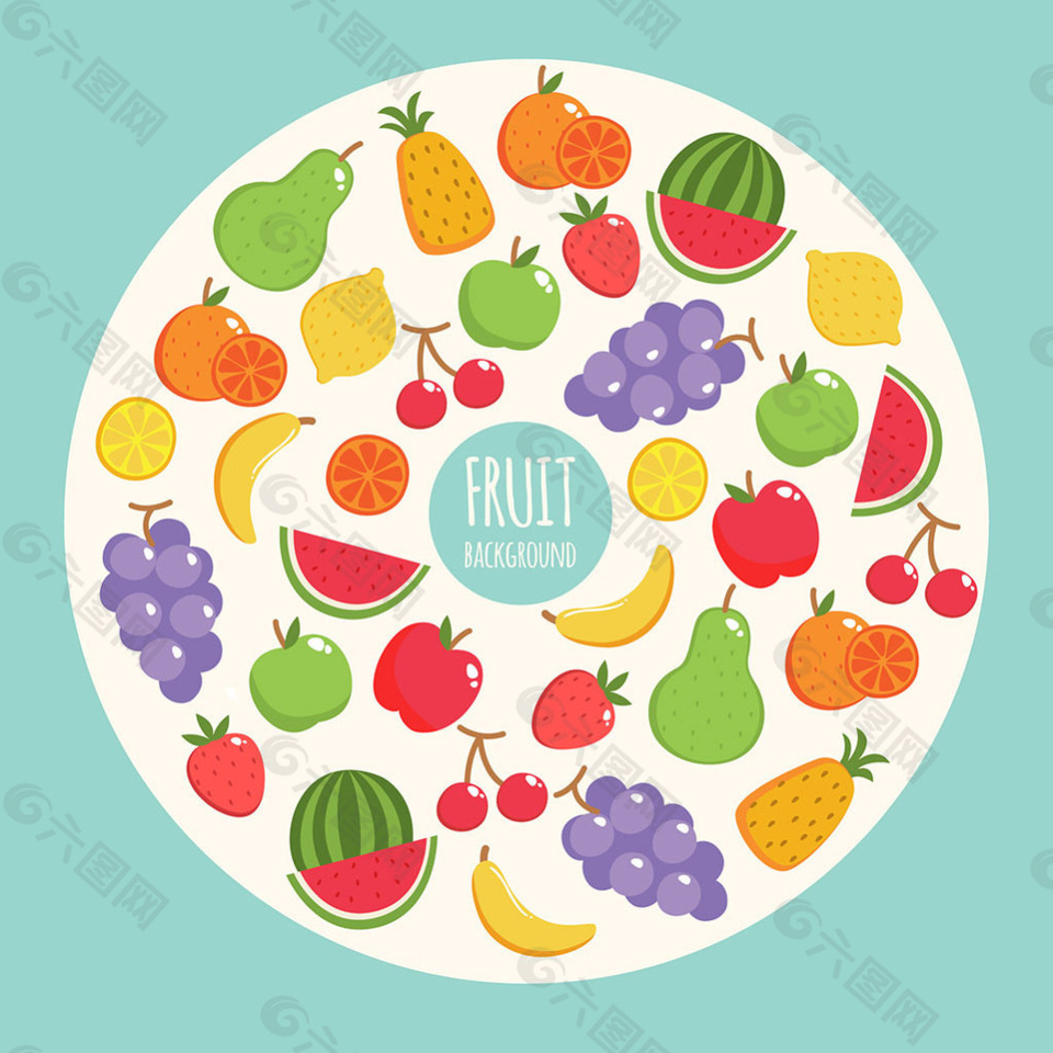 各种水果白色圆圈健康背景