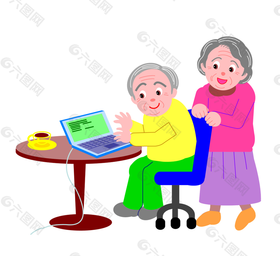 矢量老人玩电脑EPS