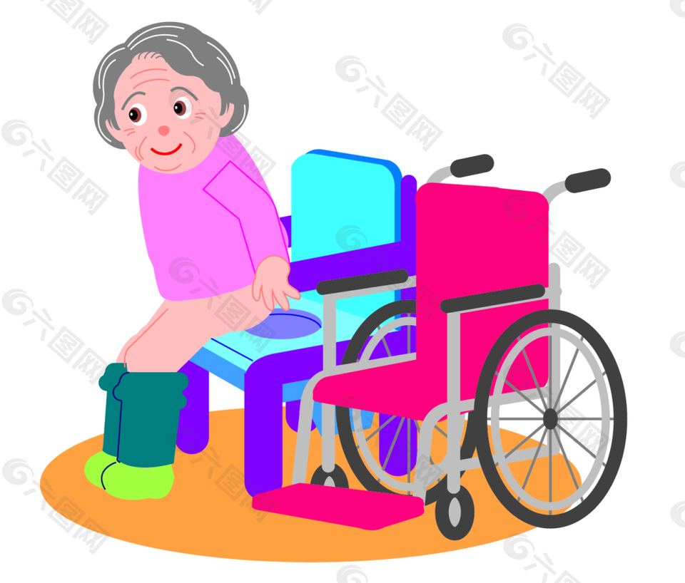 卡通老人坐轮椅EPS