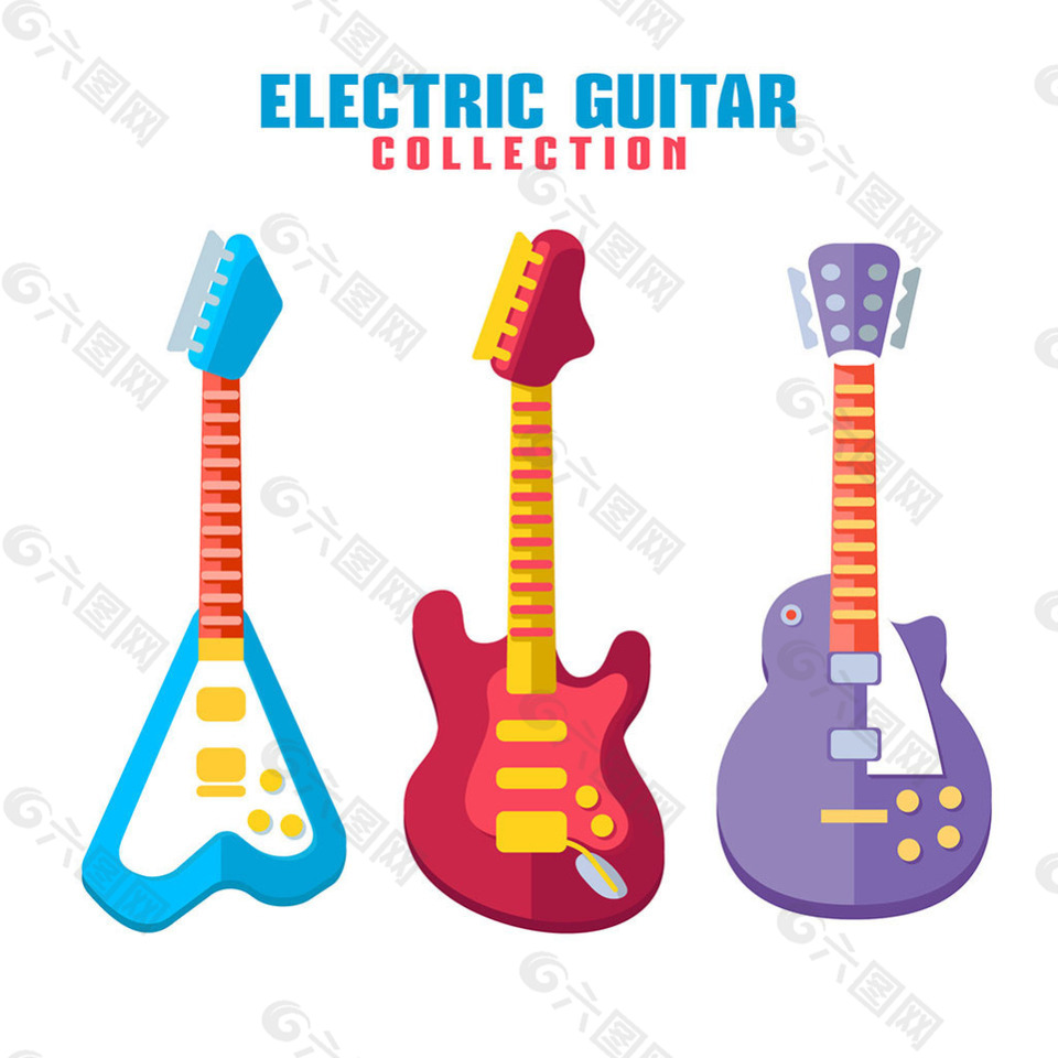 三种不同颜色设计的电吉他