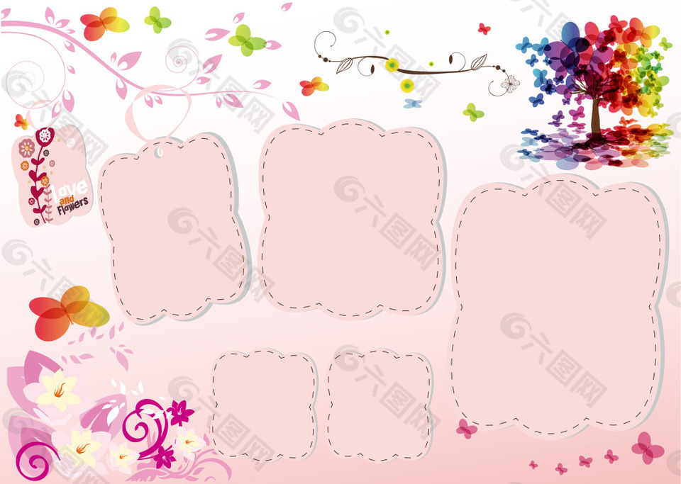 彩色花朵粉色边框背景