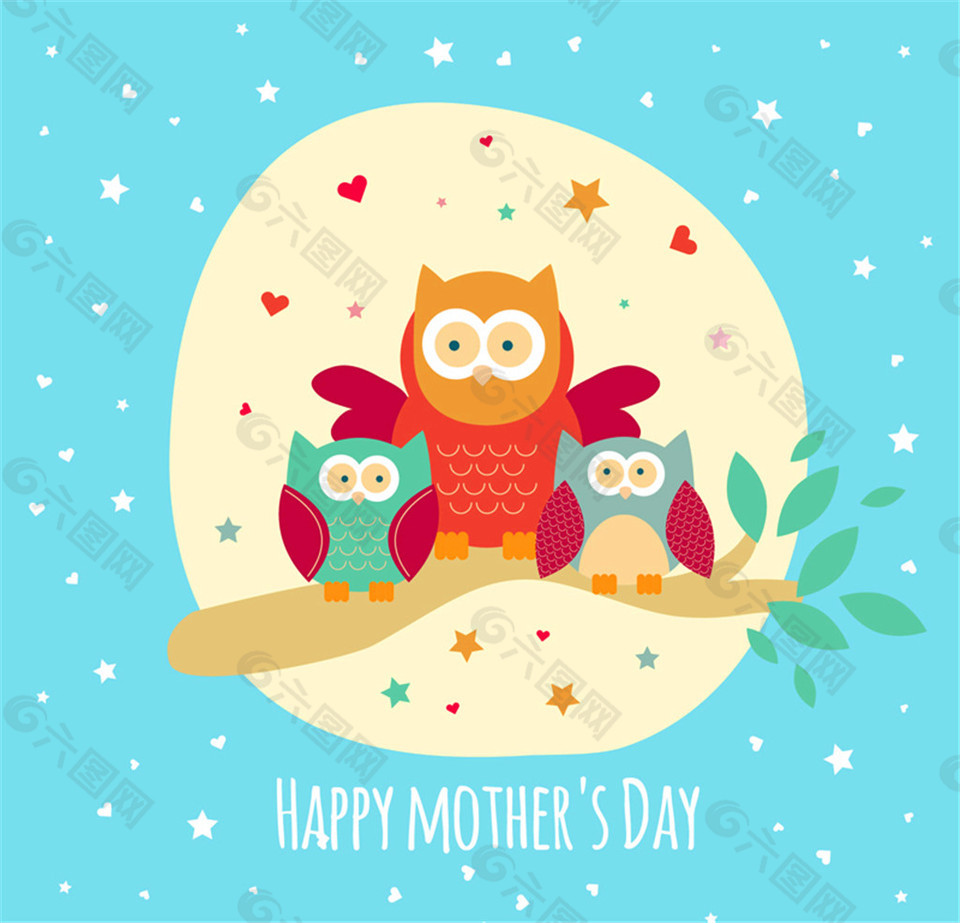 可爱猫头鹰母亲节贺卡矢量素材