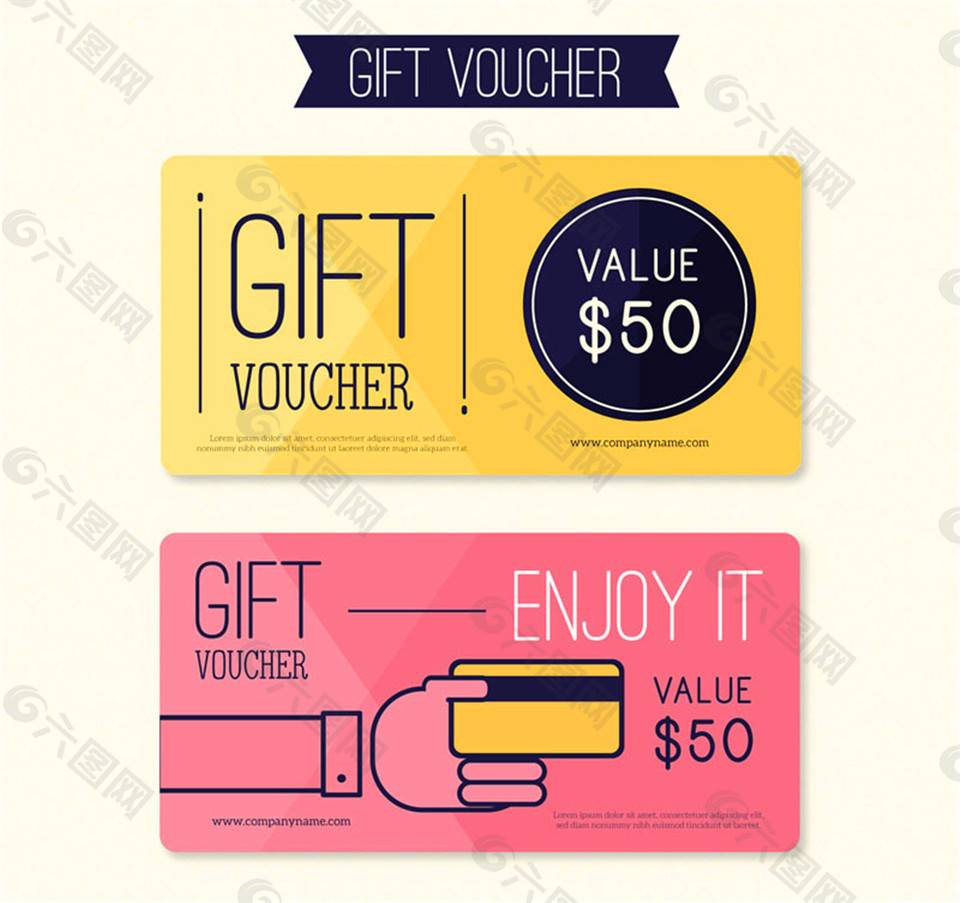 2款简洁彩色50美元礼品券矢量素材