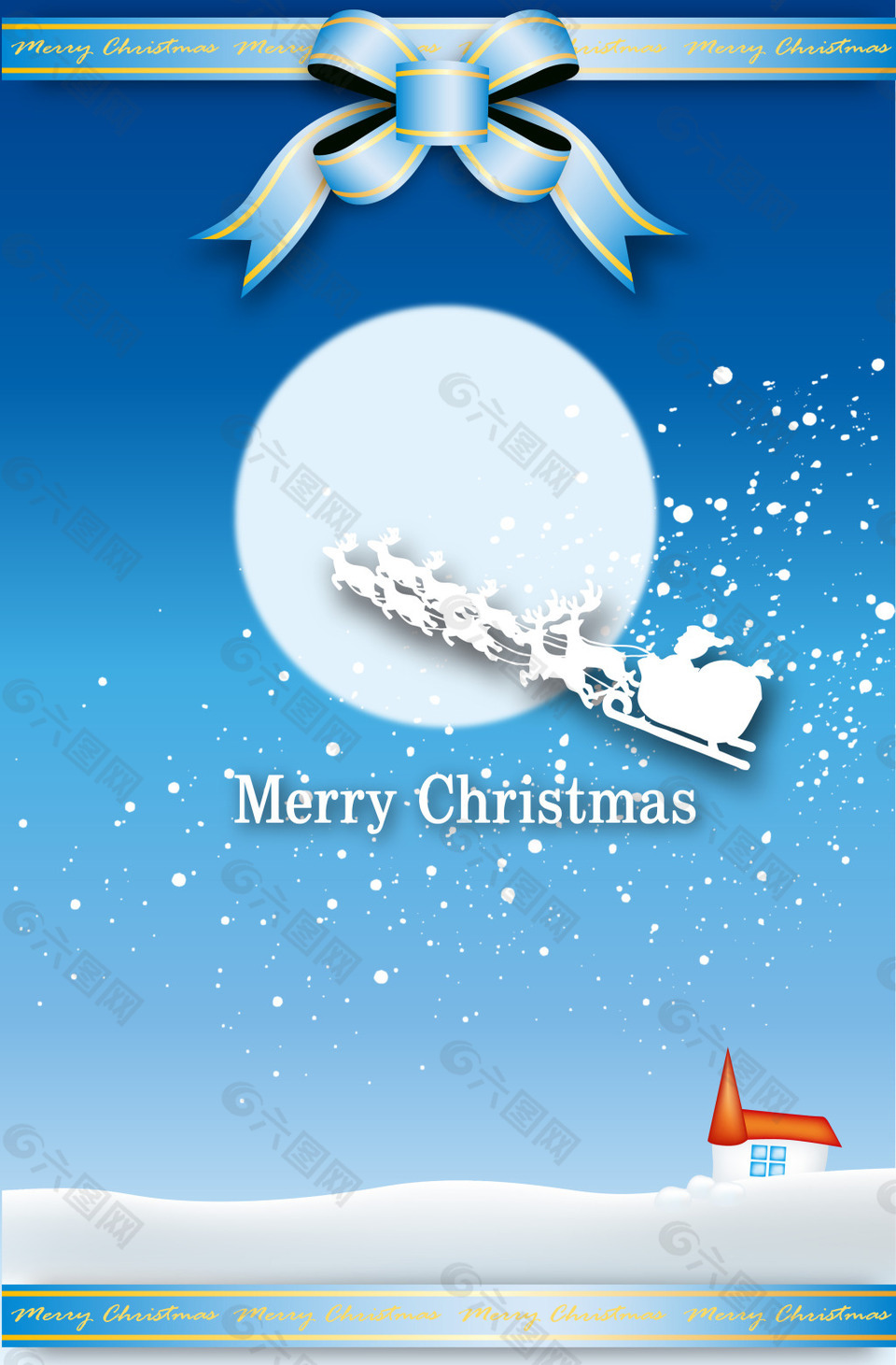 蓝色蝴蝶结雪花背景