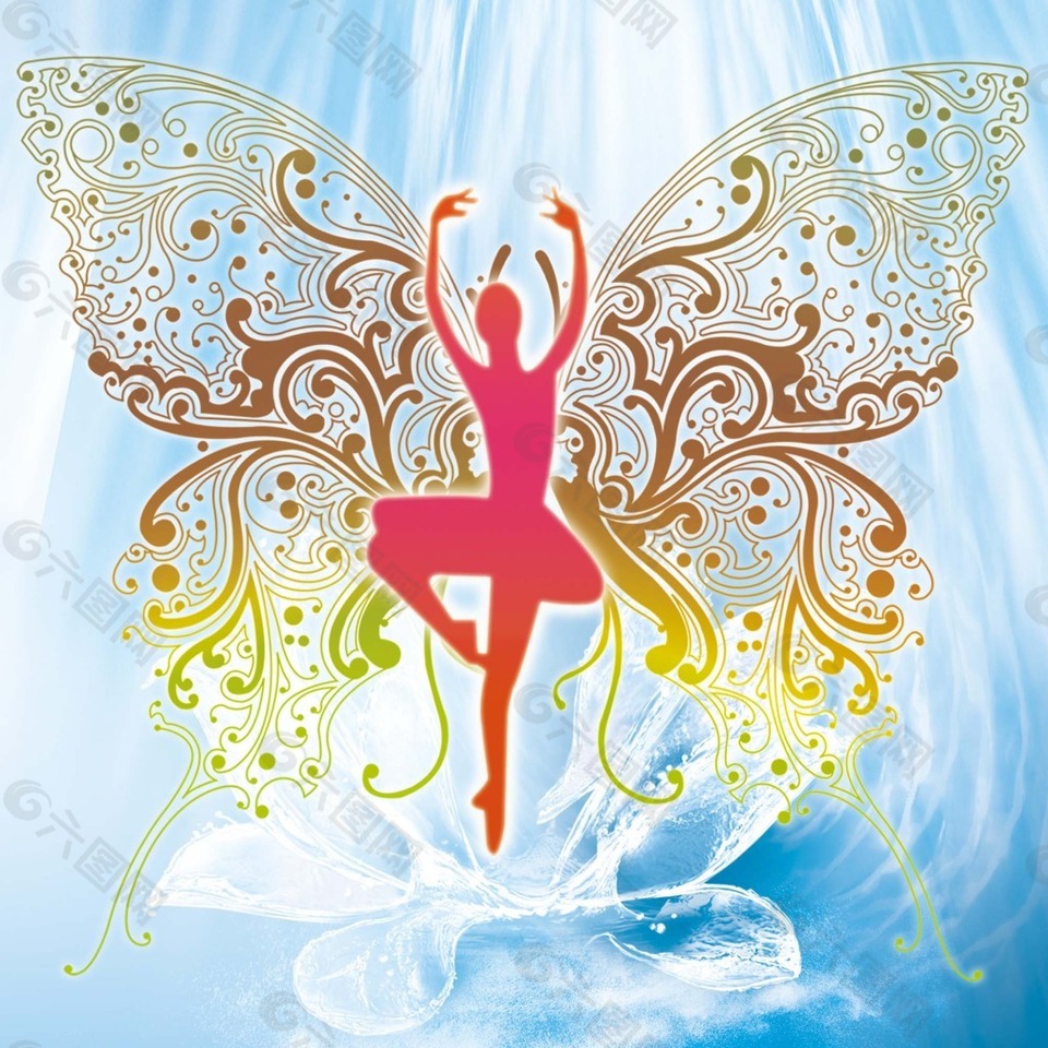 水花翅膀舞者蓝色背景素材
