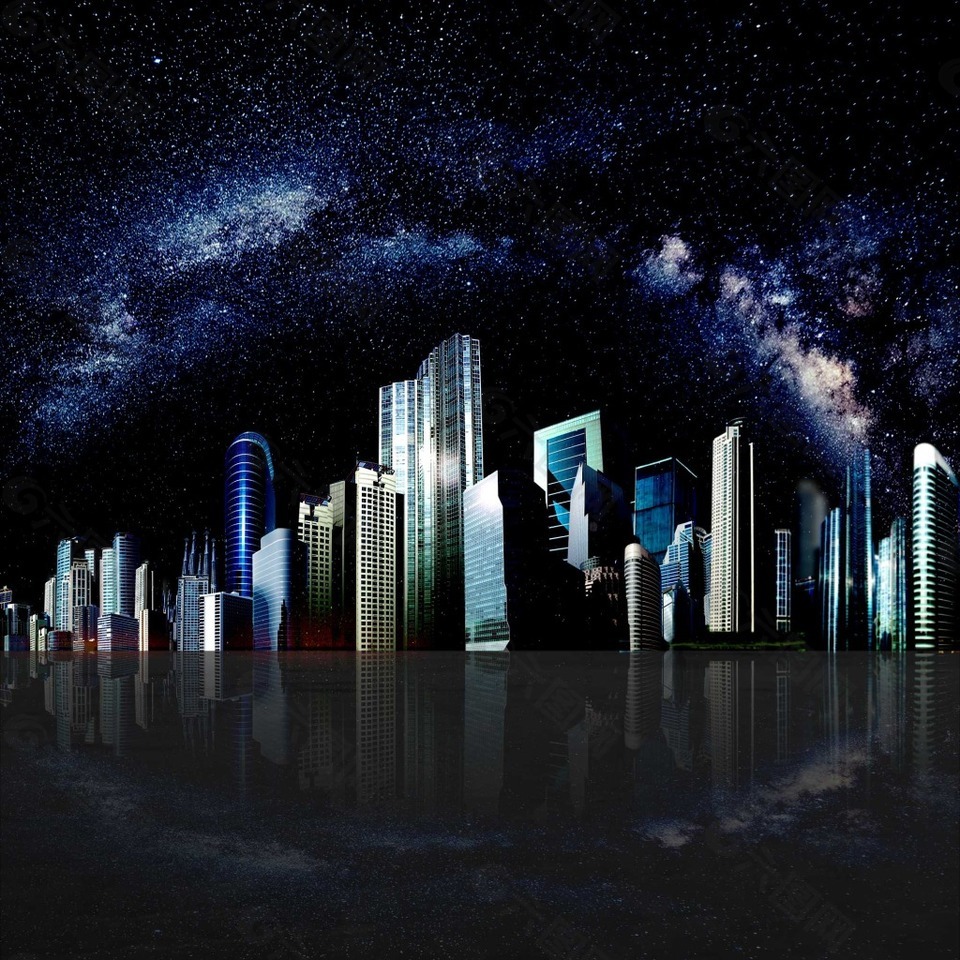 星空城市倒影夜景素材背景素材免费下载 图片编号 六图网