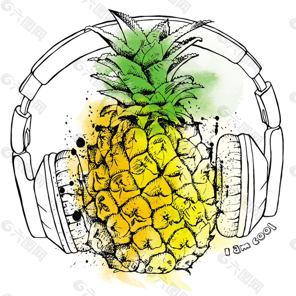 戴耳机的菠萝图片