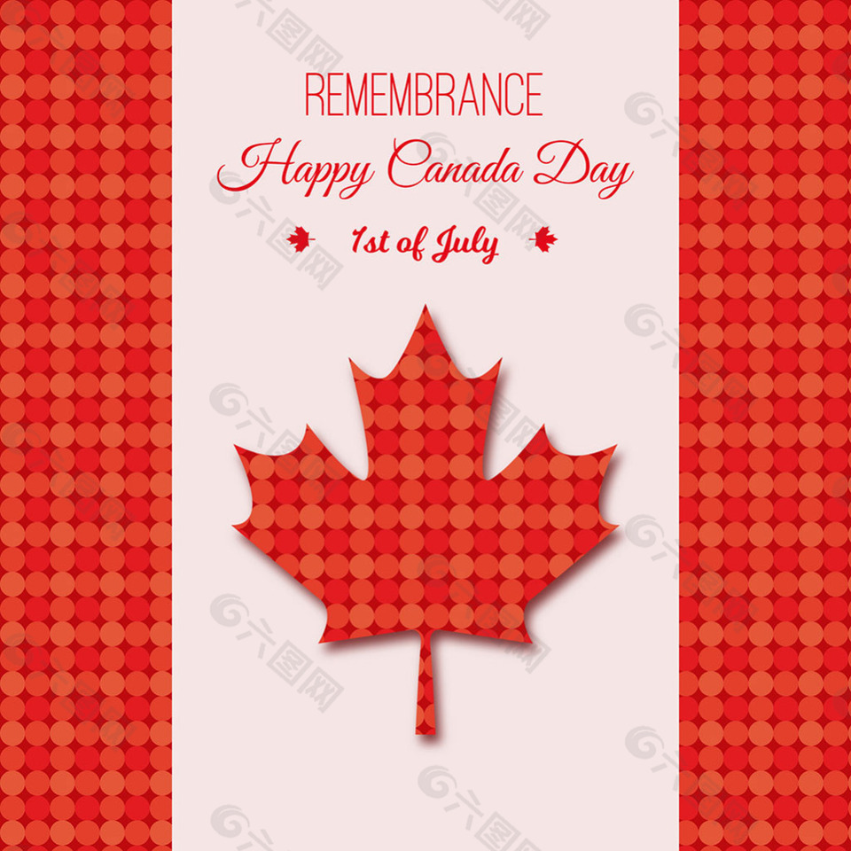红色调圆点装饰图案加拿大国庆背景