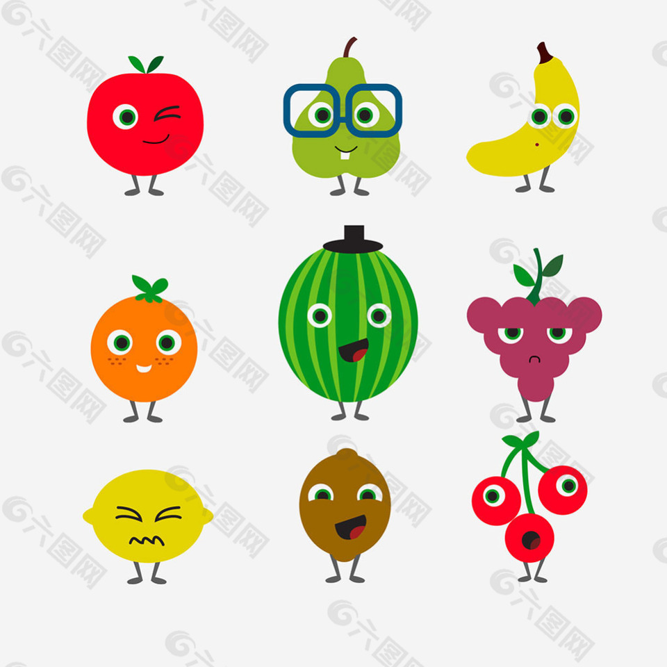 手绘各种水果表情图标
