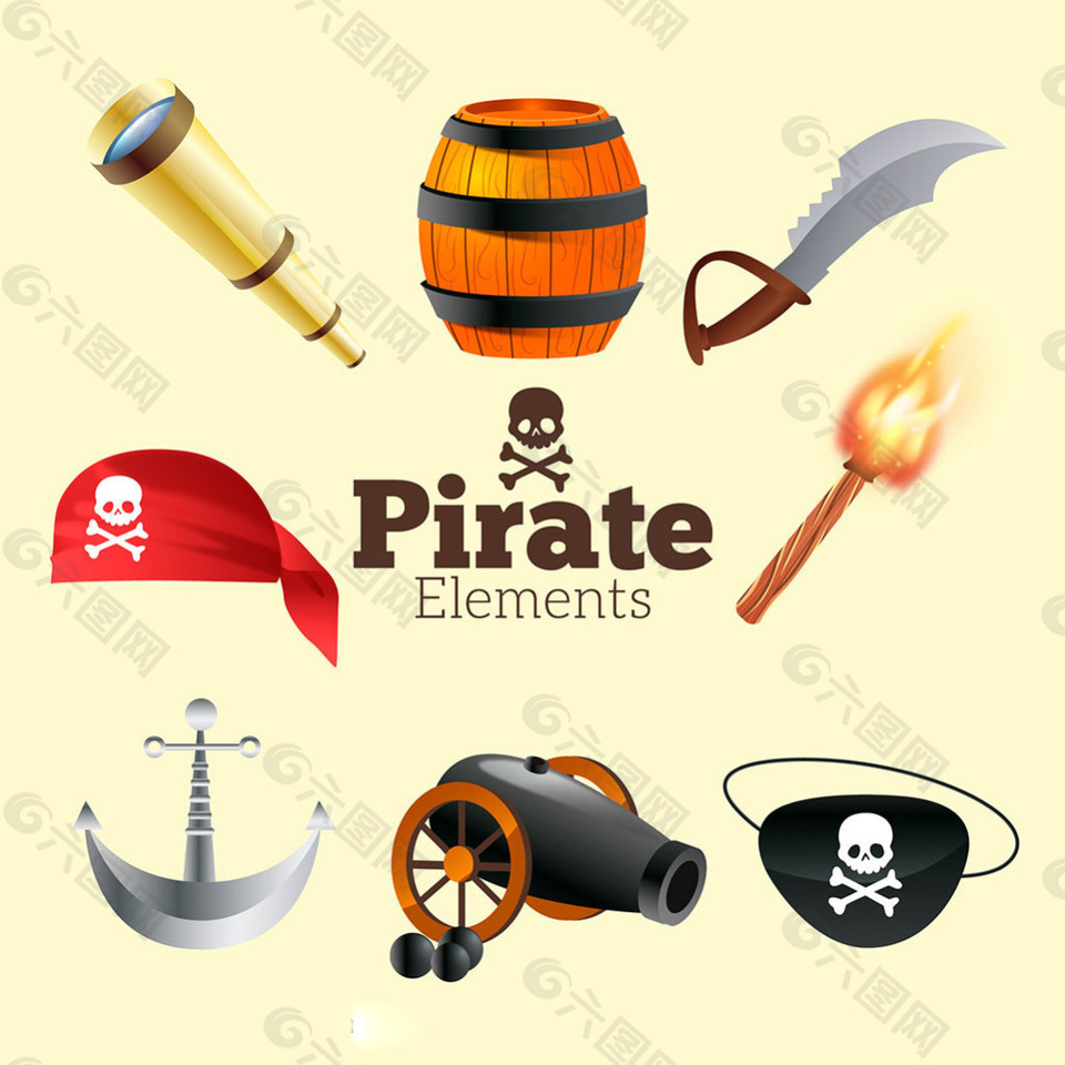 手绘各种海盗物品图标