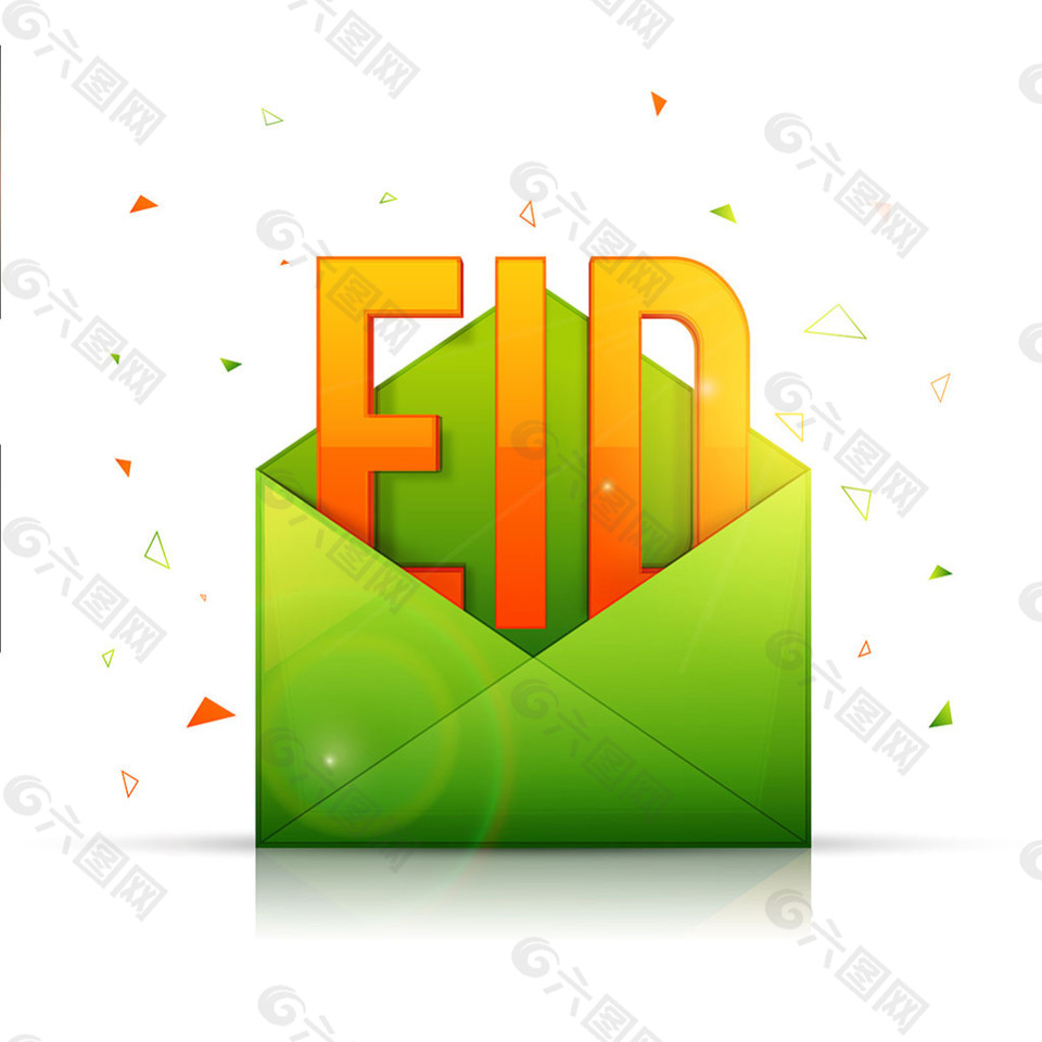 EID绿色信封彩色碎片背景