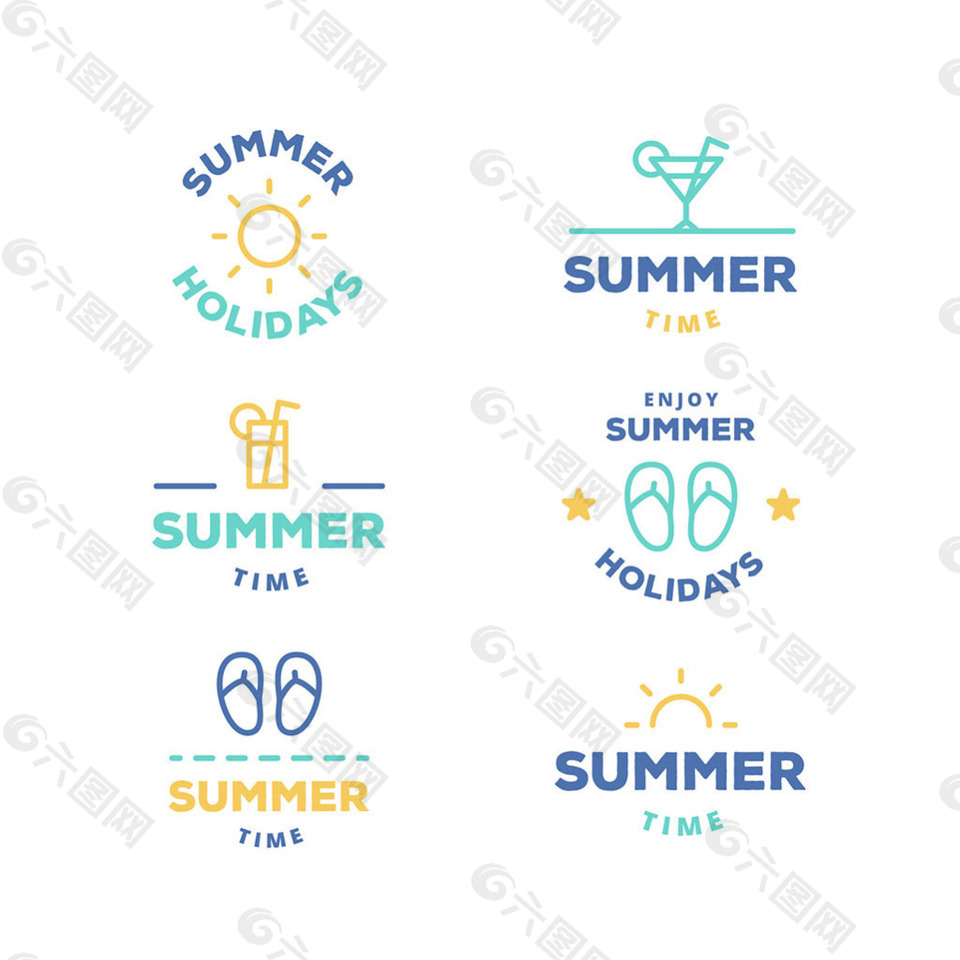 手绘各种夏季元素logo标志