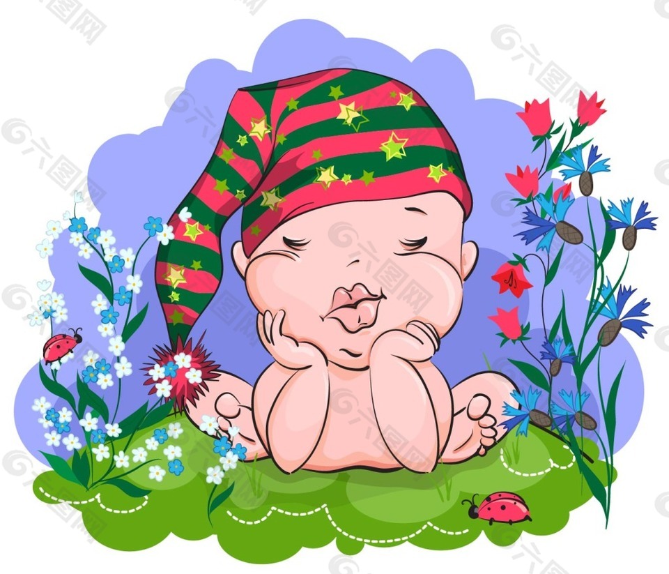 睡眠的宝宝插画矢量素材下载