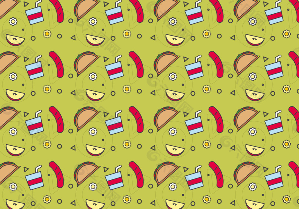 手绘快餐食物背景