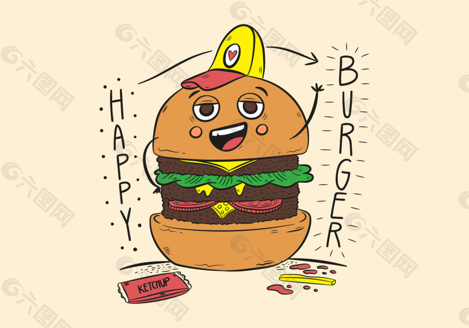 卡通化汉堡插画