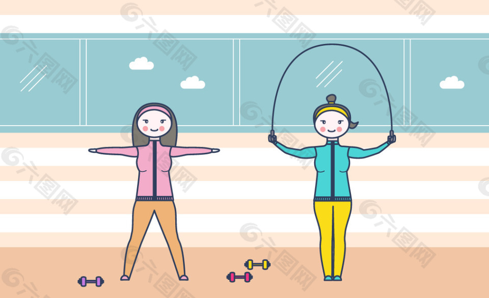 扁平化手绘健身插画
