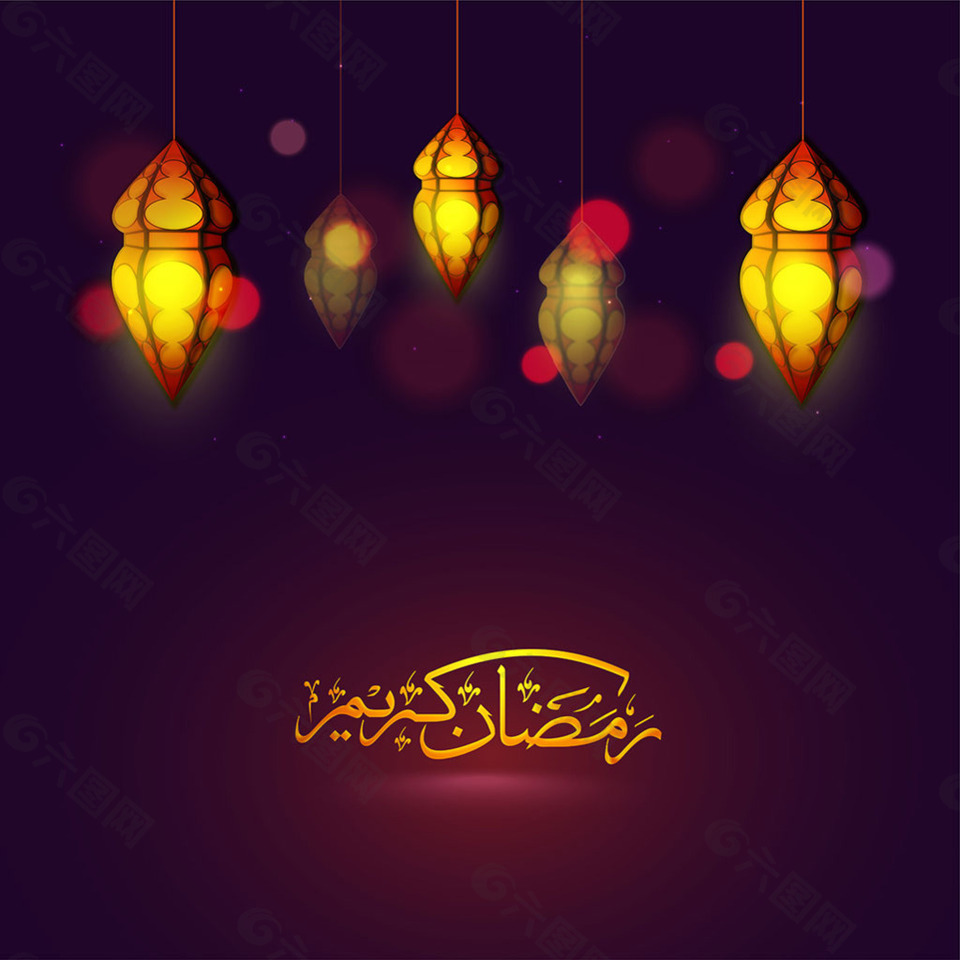 阿拉伯灯和艺术字紫色背景